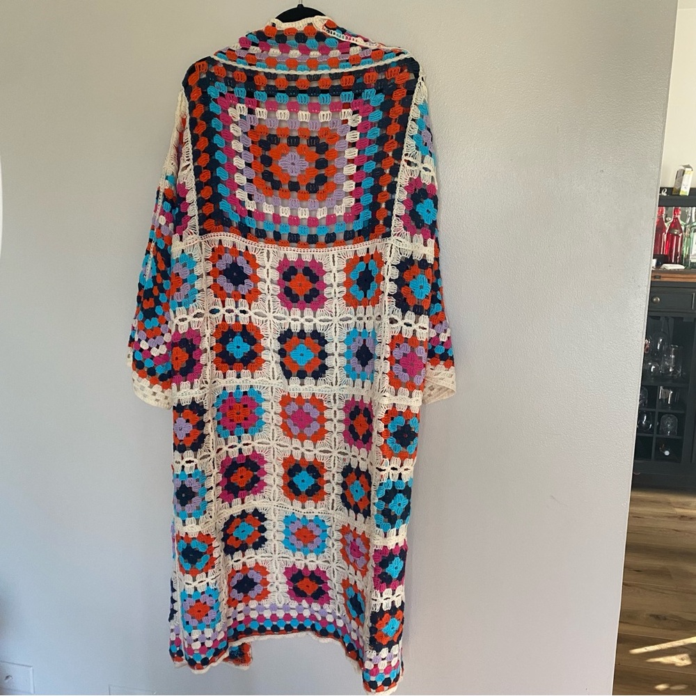 Colorful mosaic crochet cardigan cottagecore granny squares - Picture 7 of 7